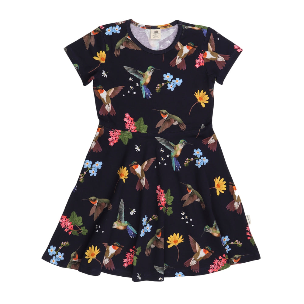 Hummingbirds Around Flowers-Flared Dress