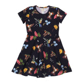 Hummingbirds Around Flowers-Flared Dress