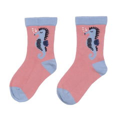 Cotton socks for children – pink design with cute seahorse motif made of organic cotton