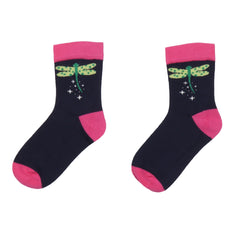 Cotton socks for children – dark blue with cute dragonfly motif made of organic cotton