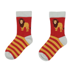 Children's Organic Socks - Red Lion Design with Stripes for Adventurous Kids