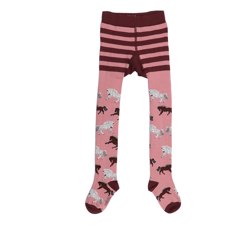 Kinder-Strumpfhose aus Bio-Baumwolle – Rosa Design mit Pferdemotiven