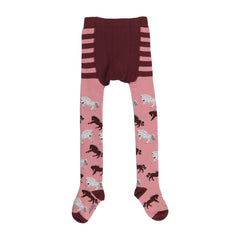 Children's tights made of 100% organic cotton - pink design with horse motifs
