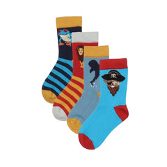 4 pairs of organic cotton socks – Colorful design with pirate and stripe motifs for children and adults